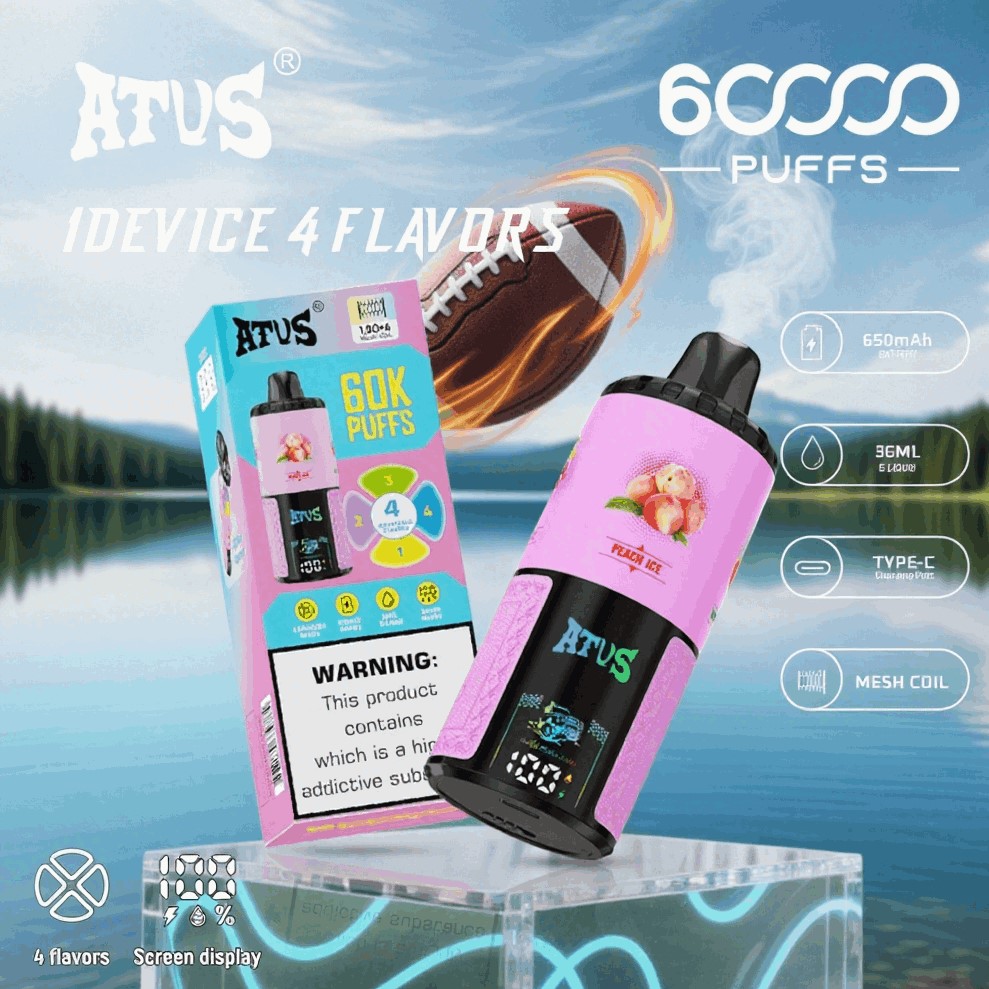 DE030 Einweg E-Zigarette 60000 Zuge mit LED Anzeige wiederaufladbar und einstellbarer Luftstrom ATVS Vape E-Zigaretten