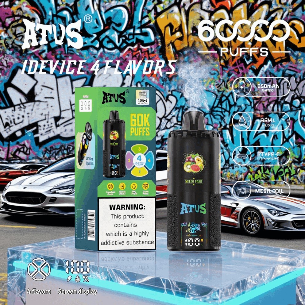DE030 Einweg E-Zigarette 60000 Zuge mit LED Anzeige wiederaufladbar und einstellbarer Luftstrom ATVS Vape E-Zigaretten