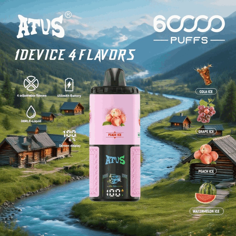 DE030 Einweg E-Zigarette 60000 Zuge mit LED Anzeige wiederaufladbar und einstellbarer Luftstrom ATVS Vape E-Zigaretten