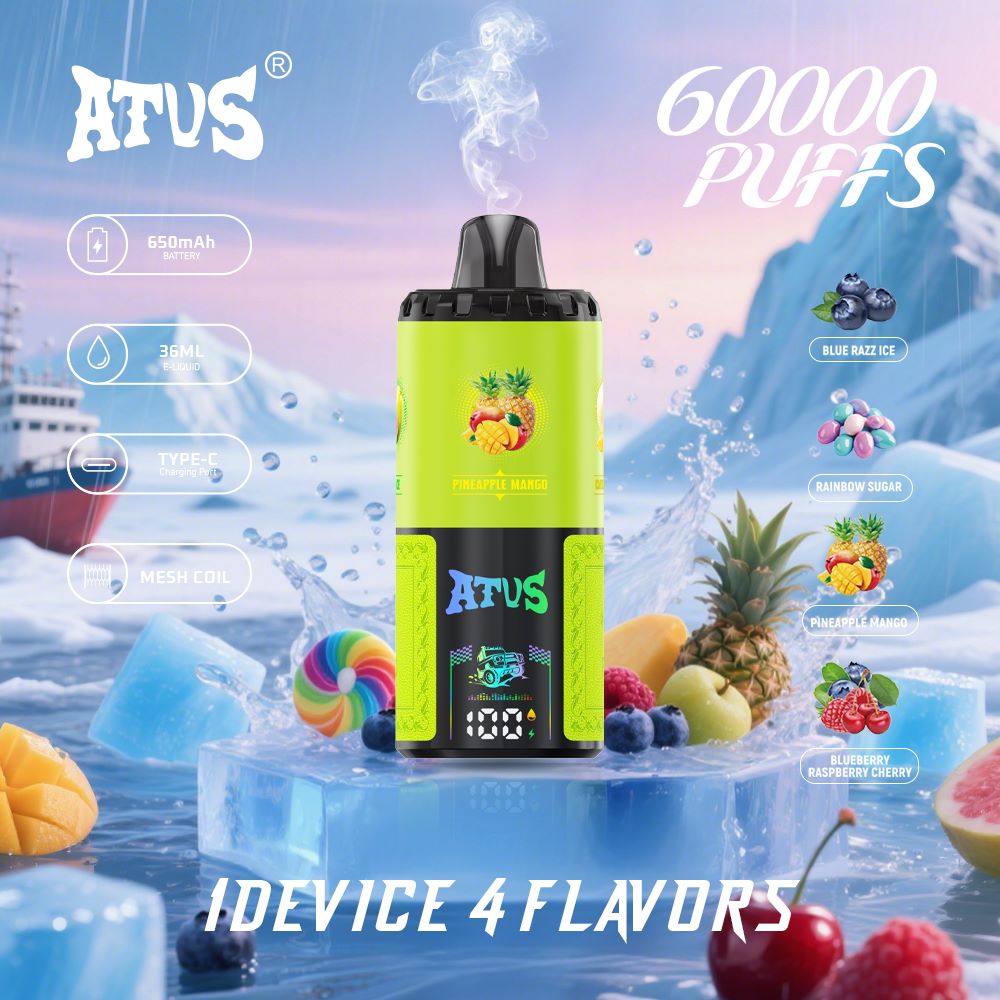 DE030 Einweg E-Zigarette 60000 Zuge mit LED Anzeige wiederaufladbar und einstellbarer Luftstrom ATVS Vape E-Zigaretten