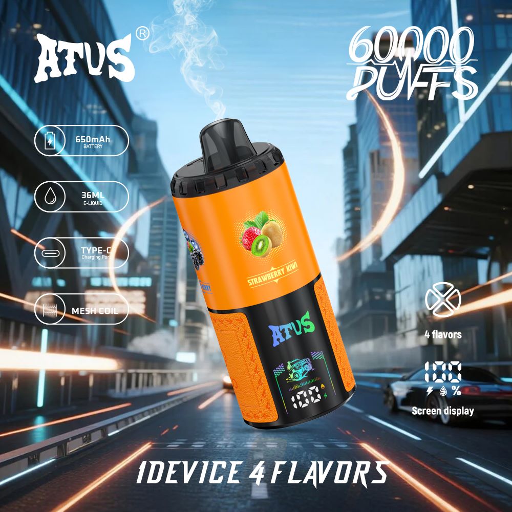 DE030 Einweg E-Zigarette 60000 Zuge mit LED Anzeige wiederaufladbar und einstellbarer Luftstrom ATVS Vape E-Zigaretten