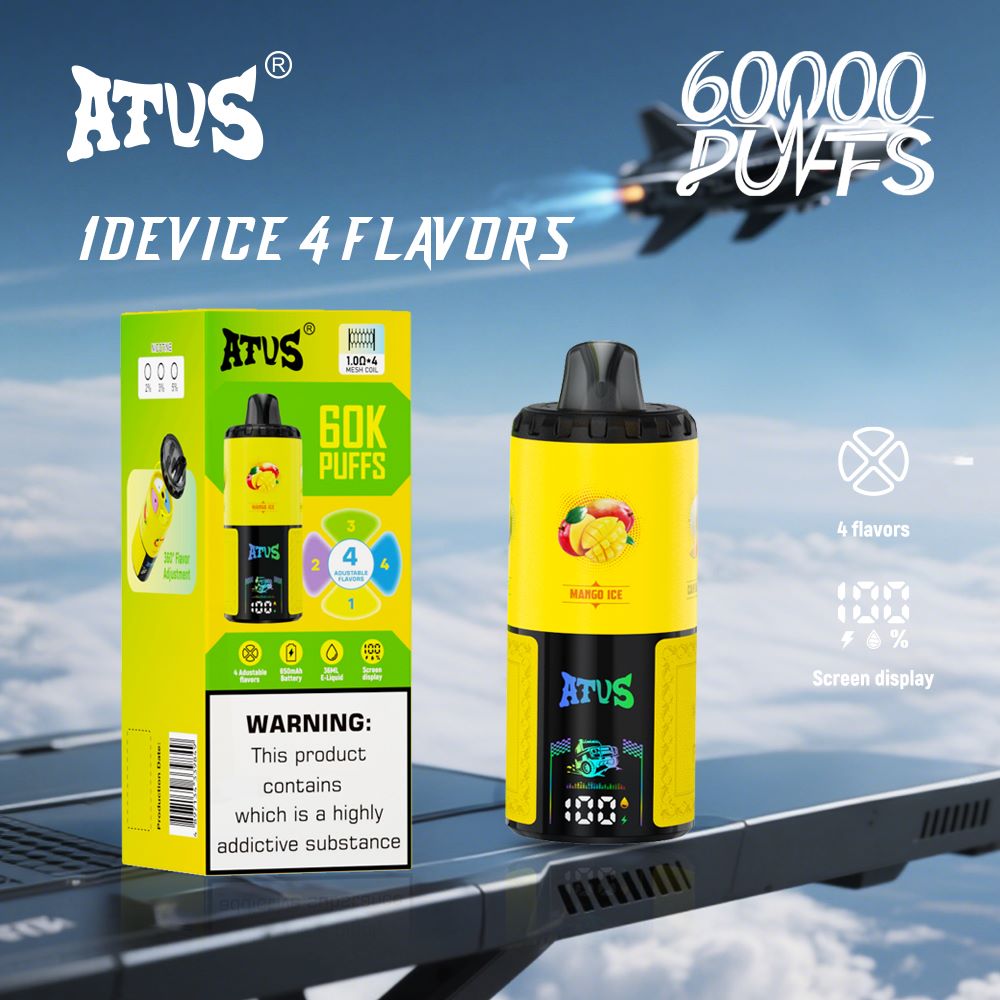 DE030 Einweg E-Zigarette 60000 Zuge mit LED Anzeige wiederaufladbar und einstellbarer Luftstrom ATVS Vape E-Zigaretten