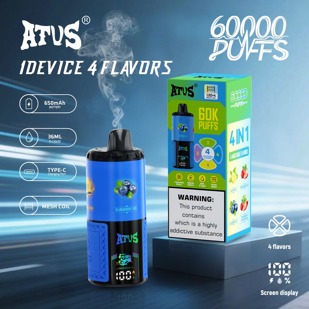 DE030 Einweg E-Zigarette 60000 Zuge mit LED Anzeige wiederaufladbar und einstellbarer Luftstrom ATVS Vape E-Zigaretten