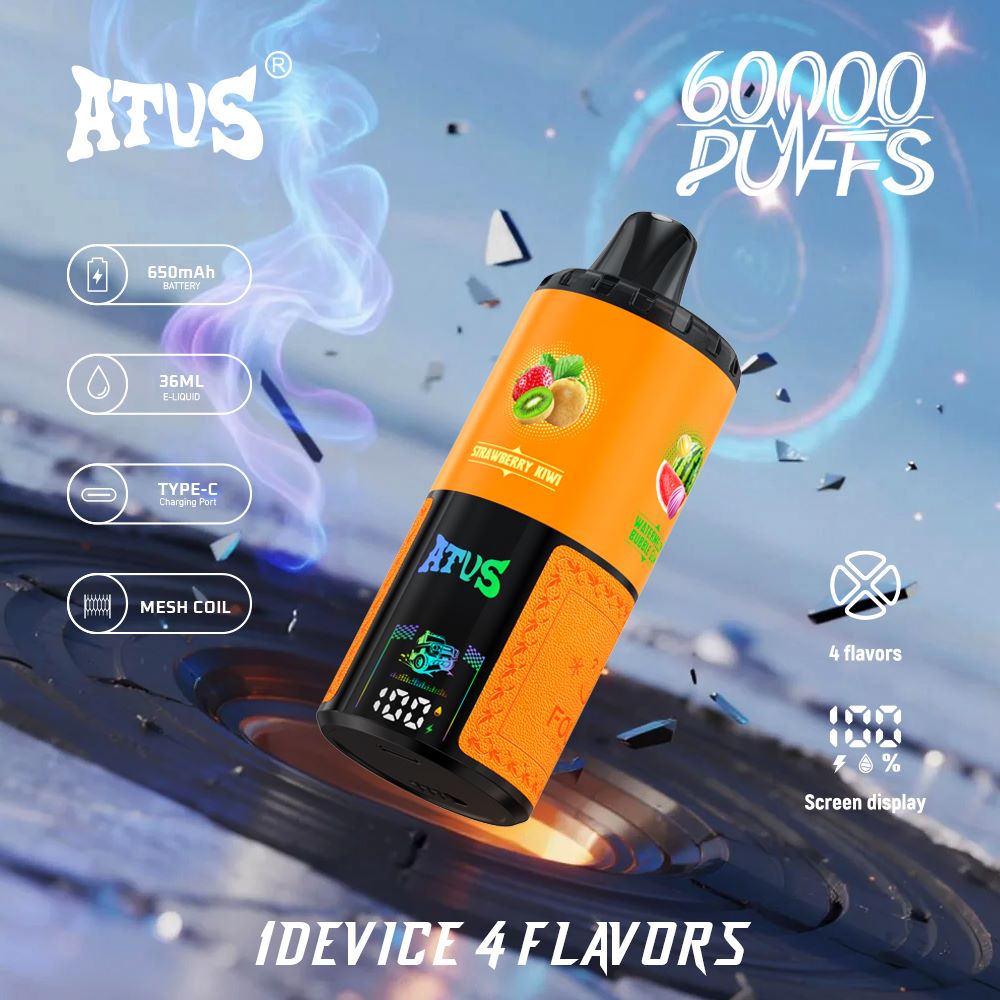 DE030 Einweg E-Zigarette 60000 Zuge mit LED Anzeige wiederaufladbar und einstellbarer Luftstrom ATVS Vape E-Zigaretten