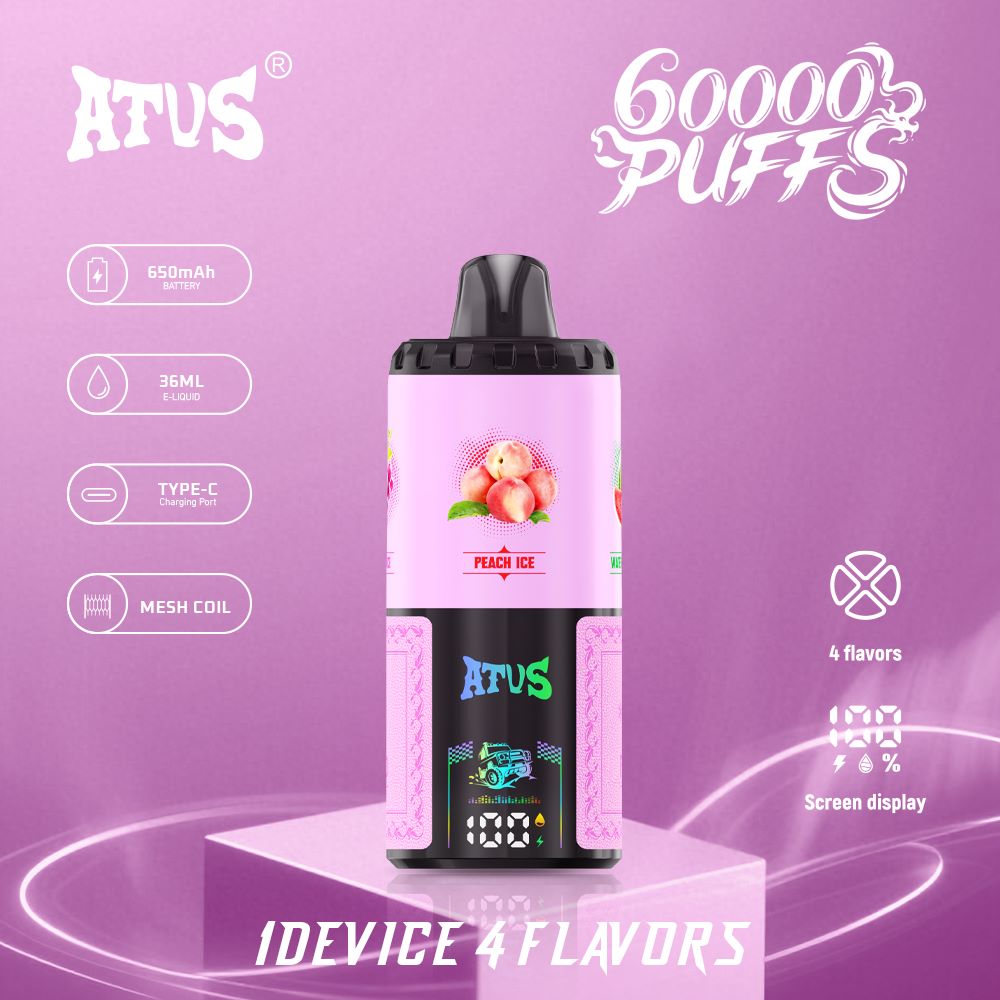 DE030 Einweg E-Zigarette 60000 Zuge mit LED Anzeige wiederaufladbar und einstellbarer Luftstrom ATVS Vape E-Zigaretten