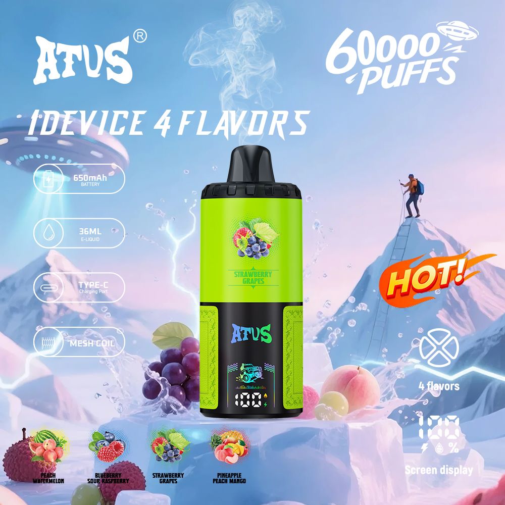 DE030 Einweg E-Zigarette 60000 Zuge mit LED Anzeige wiederaufladbar und einstellbarer Luftstrom ATVS Vape E-Zigaretten