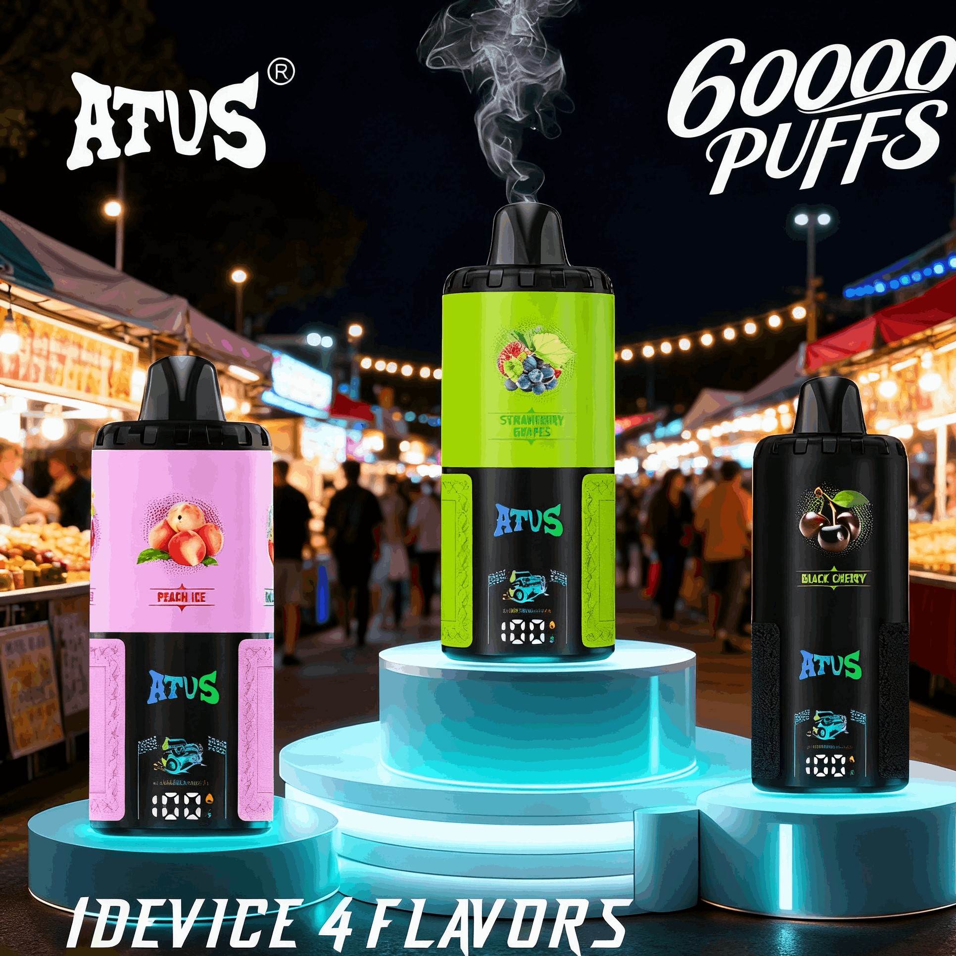 DE030 Einweg E-Zigarette 60000 Zuge mit LED Anzeige wiederaufladbar und einstellbarer Luftstrom ATVS Vape E-Zigaretten