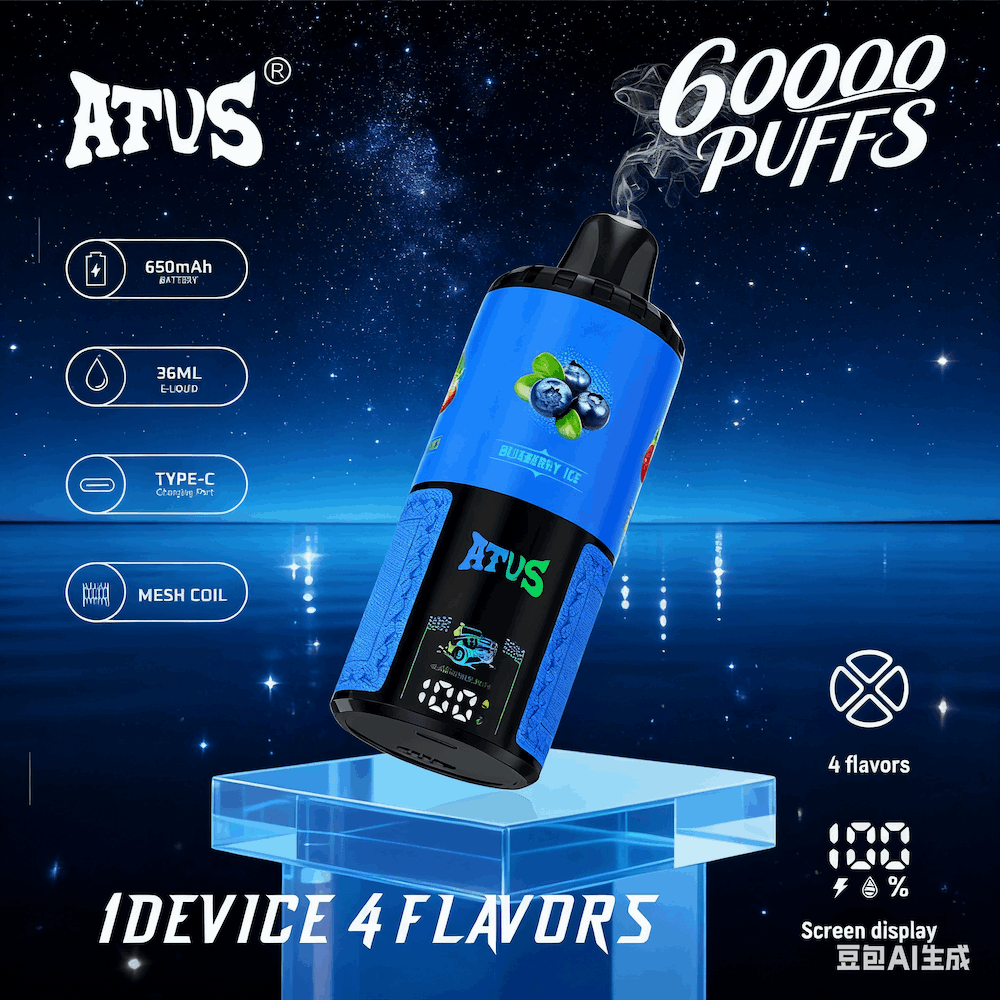 DE030 Einweg E-Zigarette 60000 Zuge mit LED Anzeige wiederaufladbar und einstellbarer Luftstrom ATVS Vape E-Zigaretten