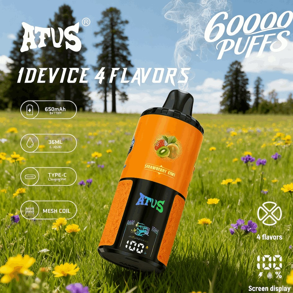 DE030 Einweg E-Zigarette 60000 Zuge mit LED Anzeige wiederaufladbar und einstellbarer Luftstrom ATVS Vape E-Zigaretten