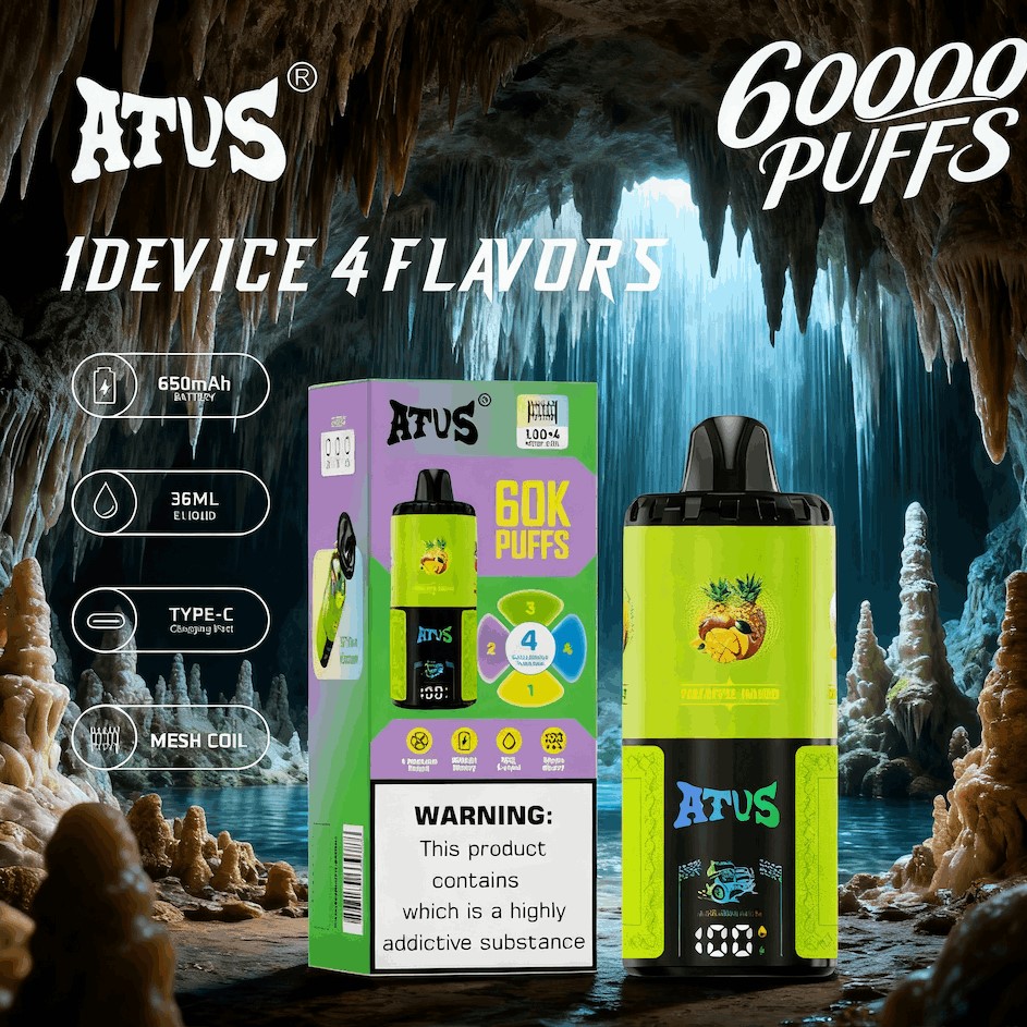 DE030 Einweg E-Zigarette 60000 Zuge mit LED Anzeige wiederaufladbar und einstellbarer Luftstrom ATVS Vape E-Zigaretten