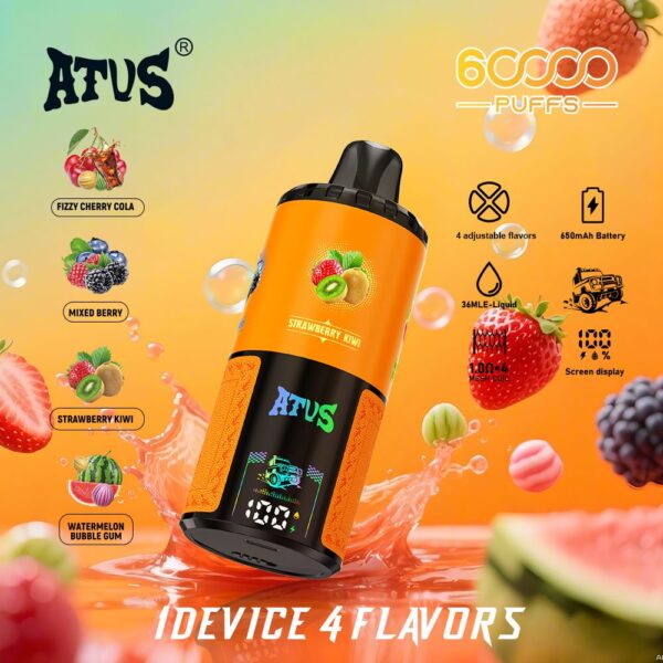 DE030 Einweg E-Zigarette 60000 Zuge mit LED Anzeige wiederaufladbar und einstellbarer Luftstrom ATVS Vape E-Zigaretten