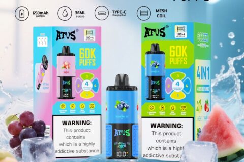 DE030 Einweg E-Zigarette 60000 Zuge mit LED Anzeige wiederaufladbar und einstellbarer Luftstrom ATVS Vape E-Zigaretten