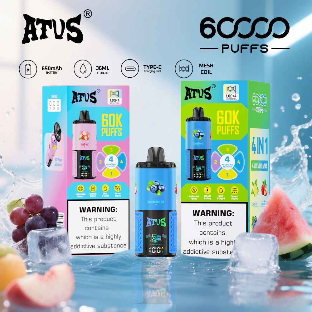 DE030 Einweg E-Zigarette 60000 Zuge mit LED Anzeige wiederaufladbar und einstellbarer Luftstrom ATVS Vape E-Zigaretten